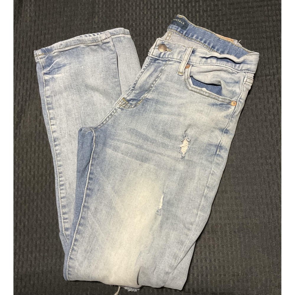 Aeropostale Jeans Mens 29x30 Light Wash‎ Slim Straight Distressed Denim Stretch